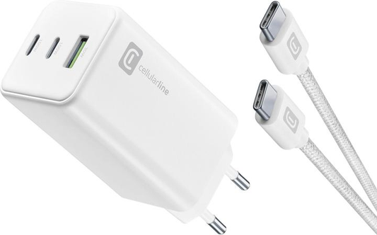 Cellularline MultiPower Nano 100W GAN Charger 3 Port With Cable CC White