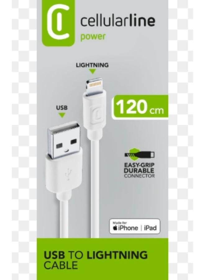 Cellularline Power Cable 120cm USB A to Lightning White