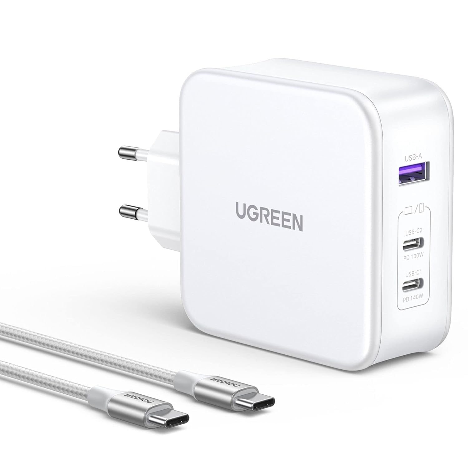 UGREEN Nexode 140W 3-Port GaN Fast Charger With Cable White